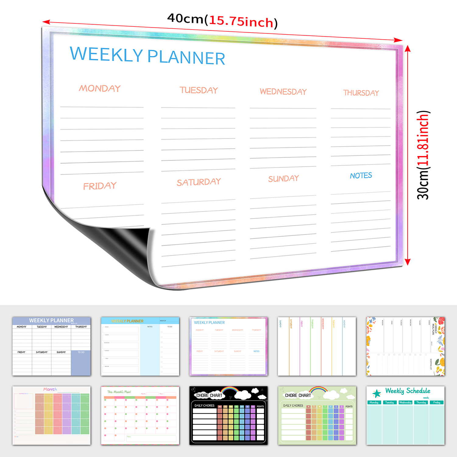 Dry Erase Weekly - Magnetische wekelijkse planner, koelkast, whiteboard, 40×30